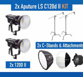 2x Aputure Light Storm LS C120d II LED Light Kit with C-Stand and Extras!