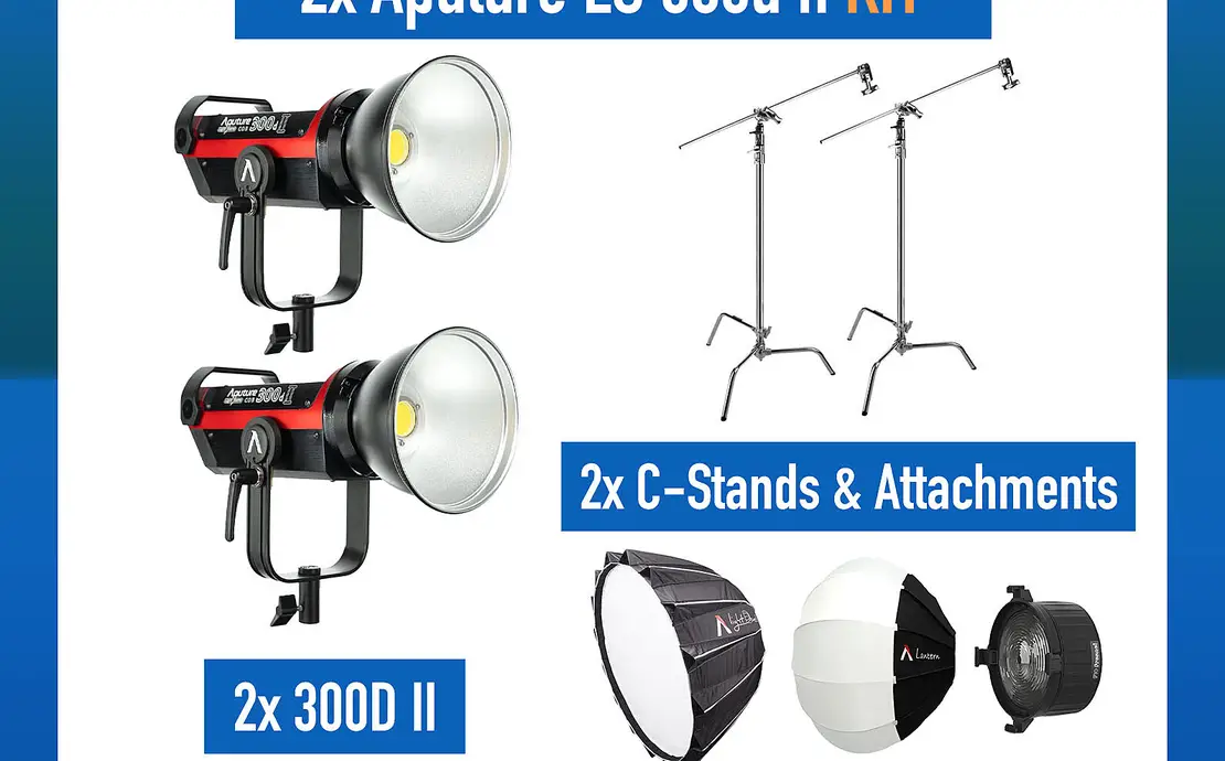2x Aputure Light Storm LS C300d II LED Light Kit with C-Stand + Extras! 300d II