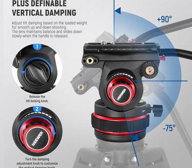 74" Pro Video Fluid Head Aluminum Tripod 22lb/10kg Load- Neewer TP75