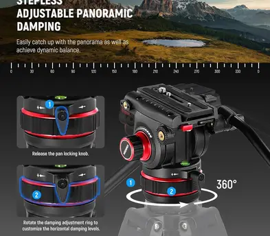 74" Pro Video Fluid Head Aluminum Tripod 22lb/10kg Load- Neewer TP75