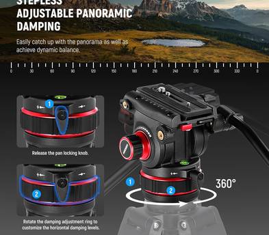 74" Pro Video Fluid Head Aluminum Tripod 22lb/10kg Load- Neewer TP75