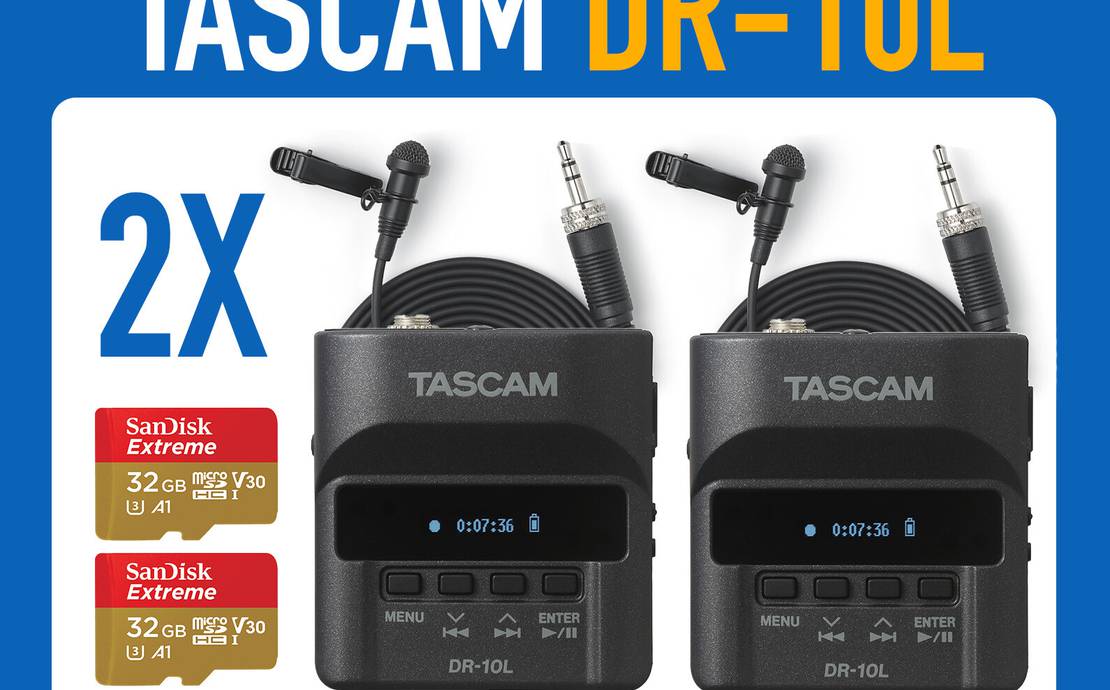 2x Tascam DR-10L Micro Portable Audio Recorder with Lavalier Microphone