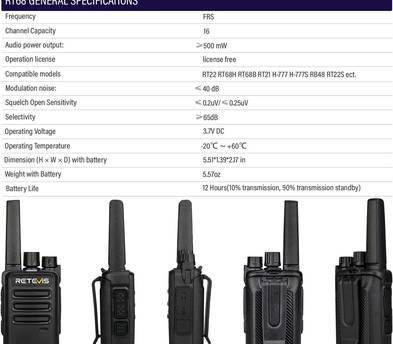Retevis RT68 2 Way Radio Long Range Walkie Talkies (10 Pack) + Multi Way Charger