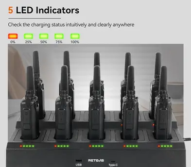 Retevis RT68 2 Way Radio Long Range Walkie Talkies (10 Pack) + Multi Way Charger