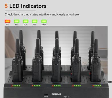 Retevis RT68 2 Way Radio Long Range Walkie Talkies (10 Pack) + Multi Way Charger