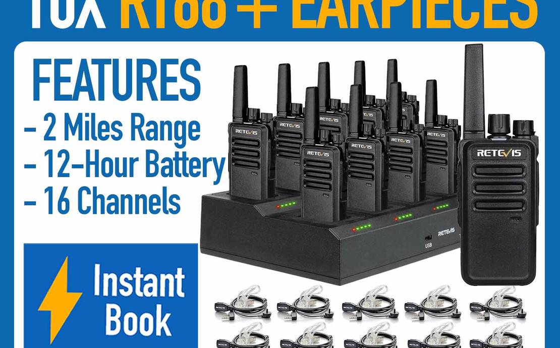 Retevis RT68 2 Way Radio Long Range Walkie Talkies (10 Pack) + Multi Way Charger