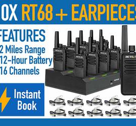 Retevis RT68 2 Way Radio Long Range Walkie Talkies (10 Pack) + Multi Way Charger