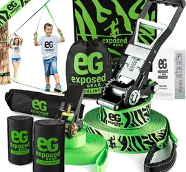 50ft slackline kit with tree protectors and safety line